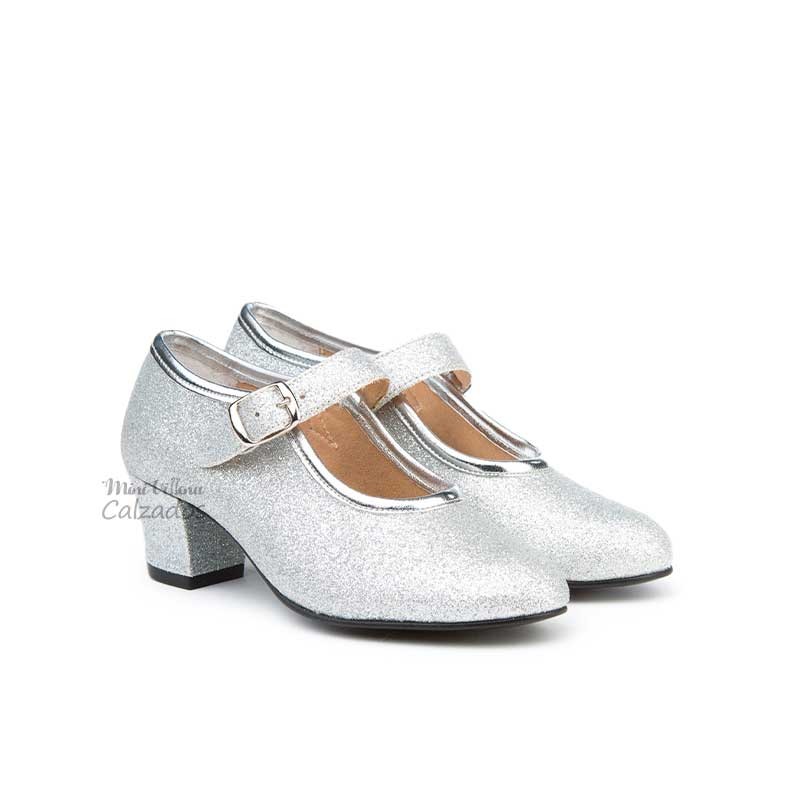 Zapatos Tacón Glitter Plata